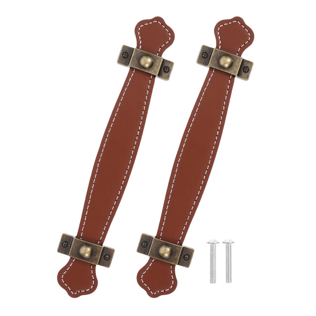 2Pcs PU Handle Light Brown Vintage Style Drawer Cabinet Door Pulls Furniture Knobs for Kitchen Furniture Use