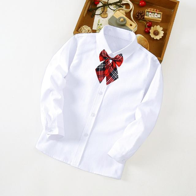 Cute Girls Bow Knot White Shirt Children's JK White Shirt Performance Clothes Middle Children's White Shirt Spring Autumn Short Sleeve Shirt