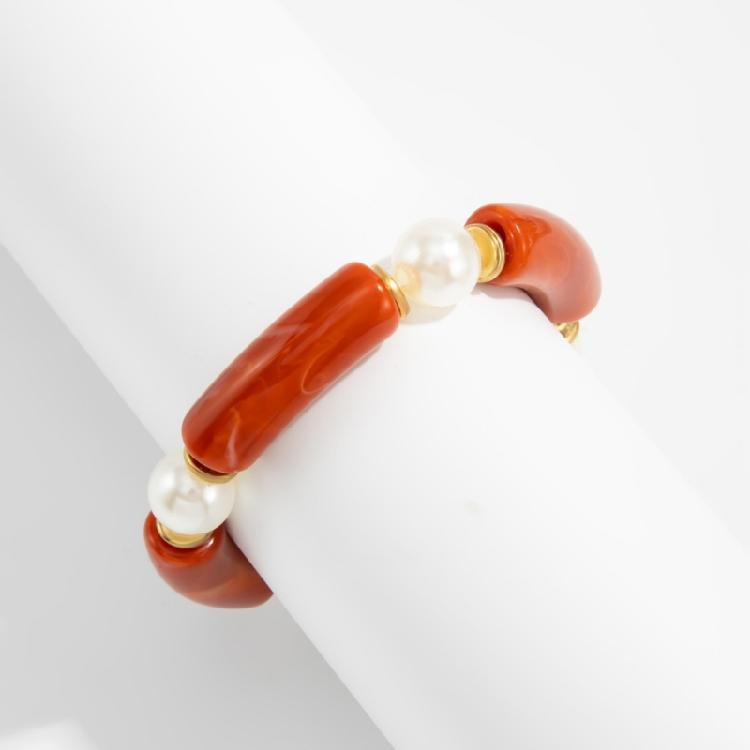 Elegant Resin Bead Elastic Bracelet Marbled Effect Design Comfortable Fit Women Accessory Stretchable Bracelet for Daily