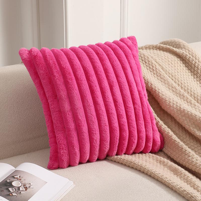 Autumn & Winter Plush Stripe Lumbar Pillow - Christmas Orange & Halloween Rabbit Fur Texture Throw Cushion