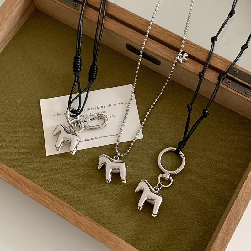 New 1PCS Stainless Steel Pony Pendant Long Necklace For Women Men Hip-Hop Punk Sweater Chain Jewelry Accessories