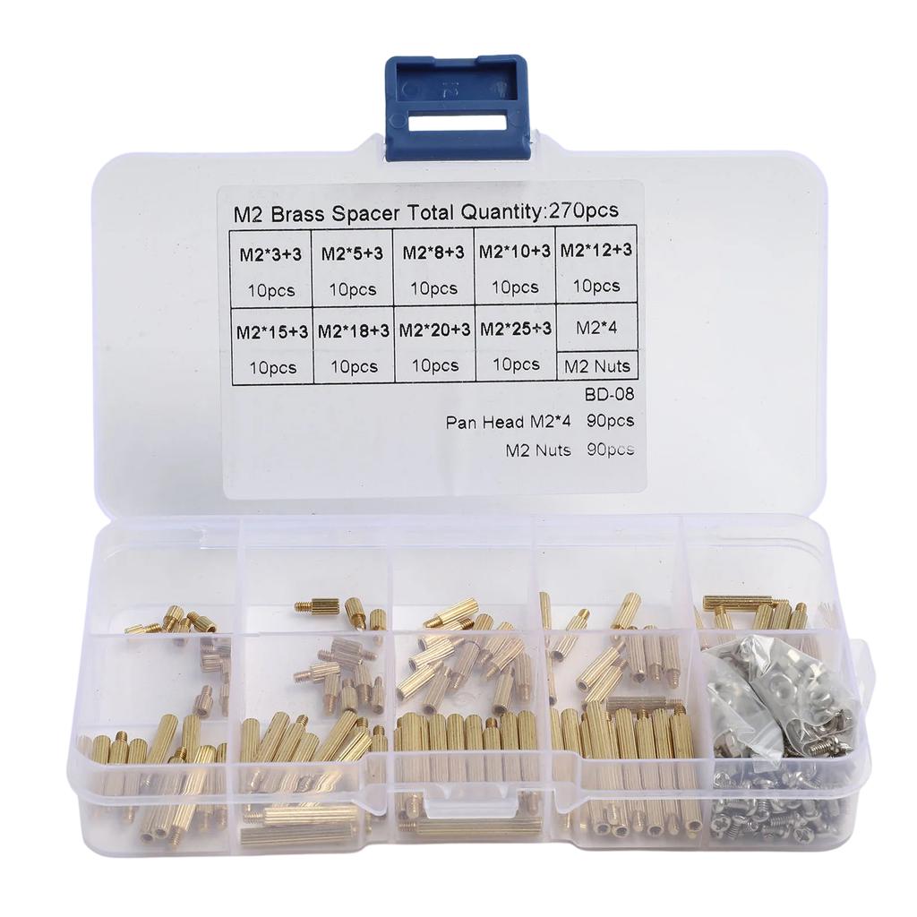 270pcs M2 Male Female Brass Spacer Standoff Screw Nut Assortment Kit Brass Standoffs And Stainless Steel Screw Kits