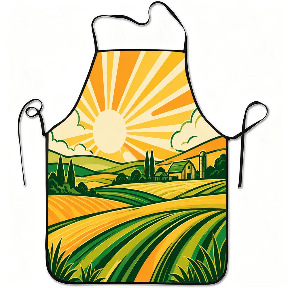1pc Vibrant Farmhouse Sunrise Print Apron, Durable And Easy To Clean, Adjustable Waistband, Polyester Material, for Kitchen Cooking, Gardening, Orchar