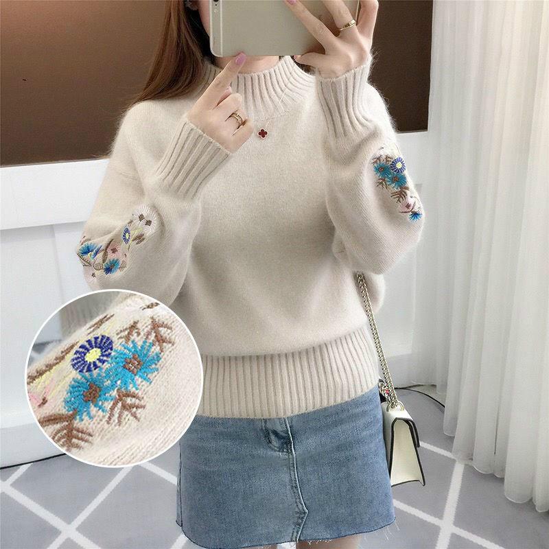 Weiblicher Herbst- und Winterpullover mit wildem, langärmeligem, warmem, verdicktem Rollkragenpullover