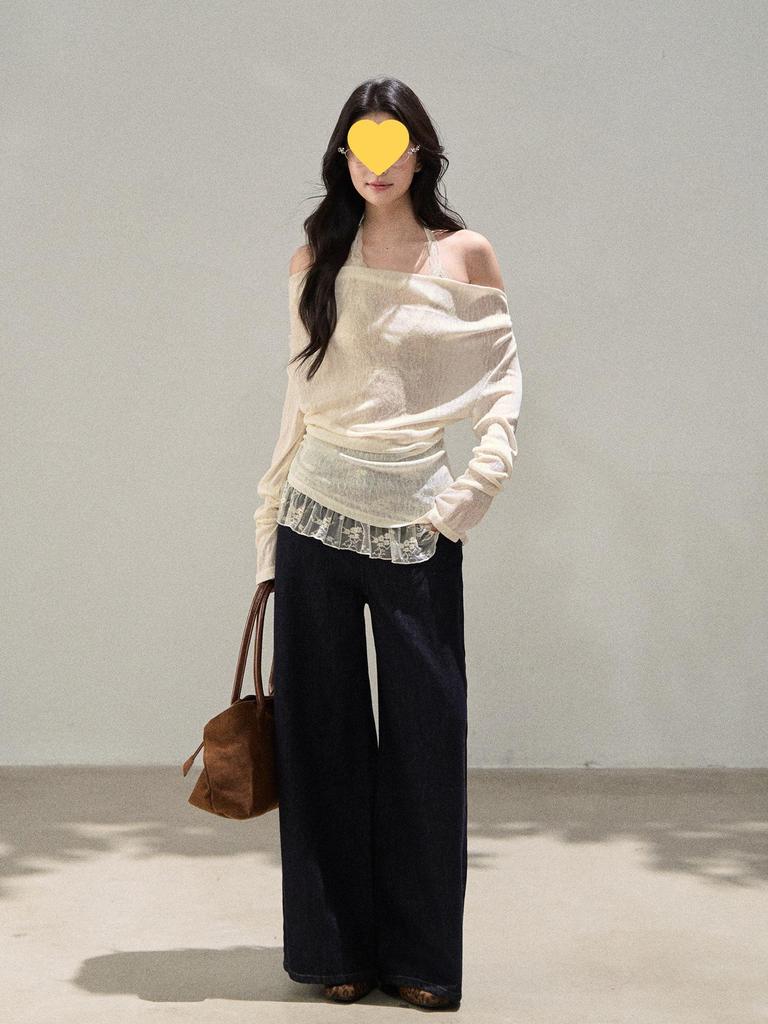 Wild Berry Lace Patchwork Camisole & Slimming Long-Sleeve T-Shirt Set - 2025 Autumn Collection