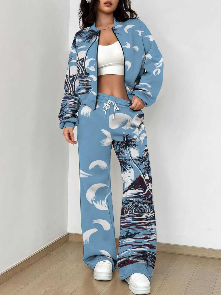Splicing Autumn and Winter New European and American Fashion Sense Women's Clothing Floral Printing Suit Women