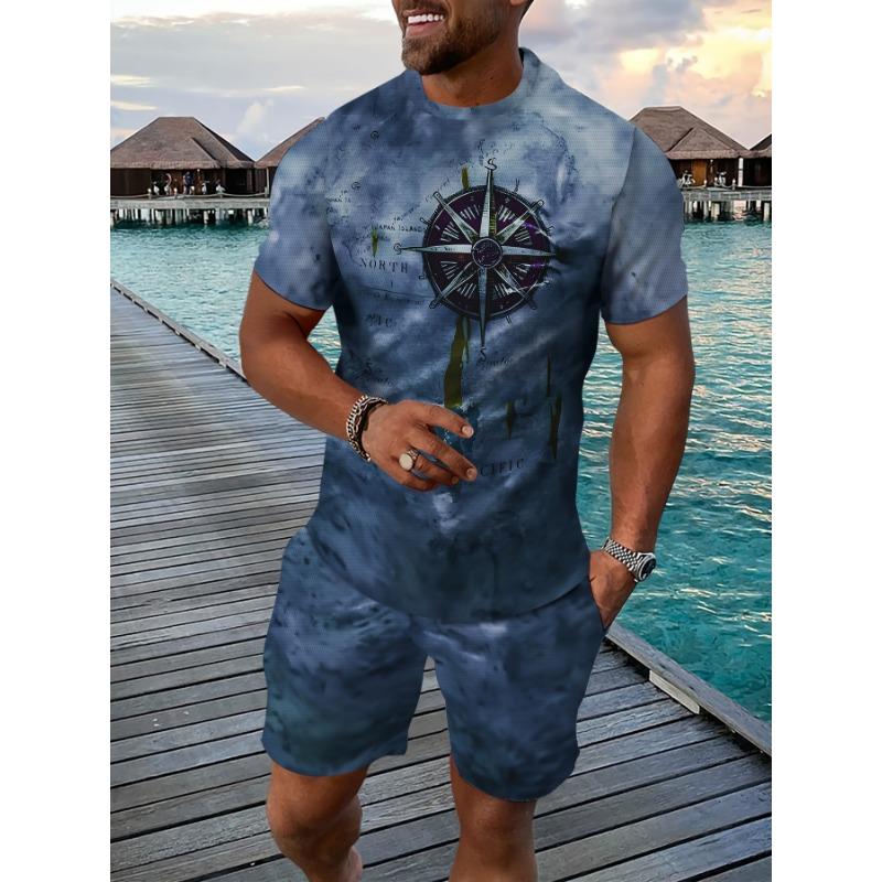Casual sports suit breathable outdoor casual men's T-shirt five-quarter pants suit summer 3D printing suit for men and adults
