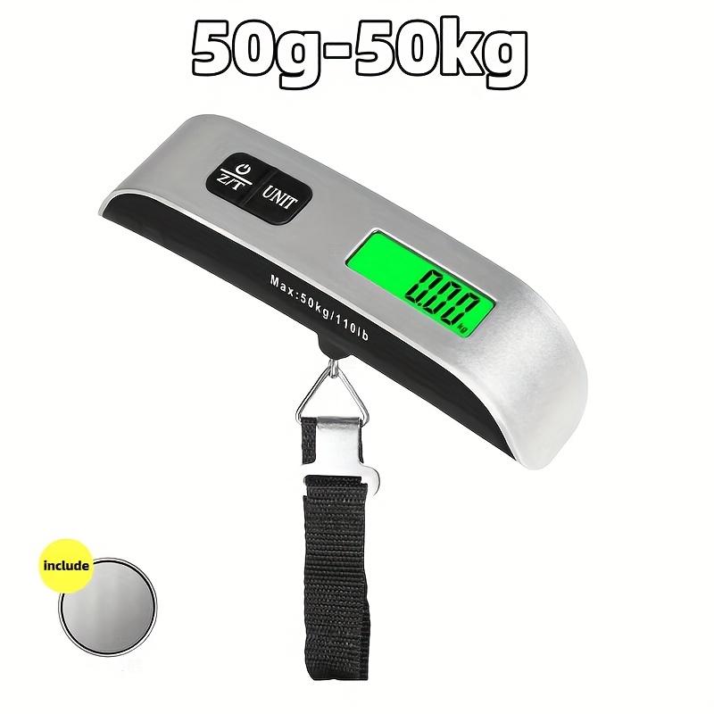 Compact 110lb/50kg Digital Luggage Scale with Backlit Display, Handheld Electronic Scale, Displays Room Temperature, Batteries Included.