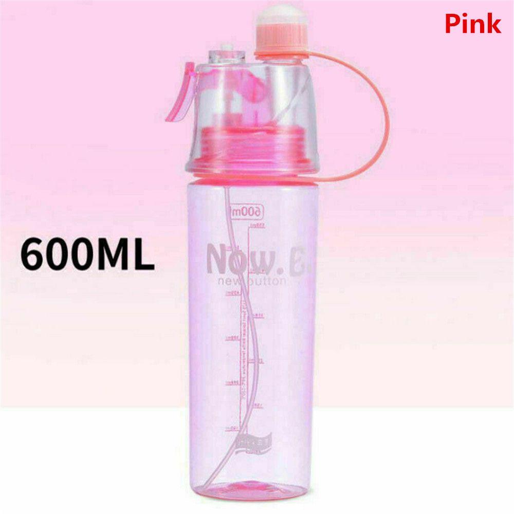 

600ML Plastic Straw Portable Drinking Bottle Water Bottle Mist Spray Drinking Cup рожевий