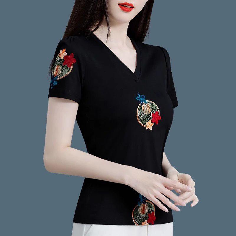 

Вышивка 2024 Лето Облегающий Талию Стройнящий Легче всего для Сочетания Короткий Рукав Black(V Neck) L(Suggested 45.00 kg-56.50 kg)