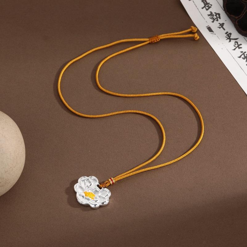 Ancient Lotus Necklace, Chinese Style Long Pendant Rope Chain, Versatile High-end Exquisite Jewelry