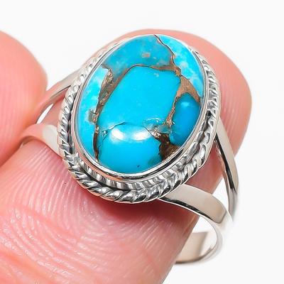 Natural Blue Copper Turquoise Gemstone 925 Sterling Silver Gift Ring S.10 T6b18