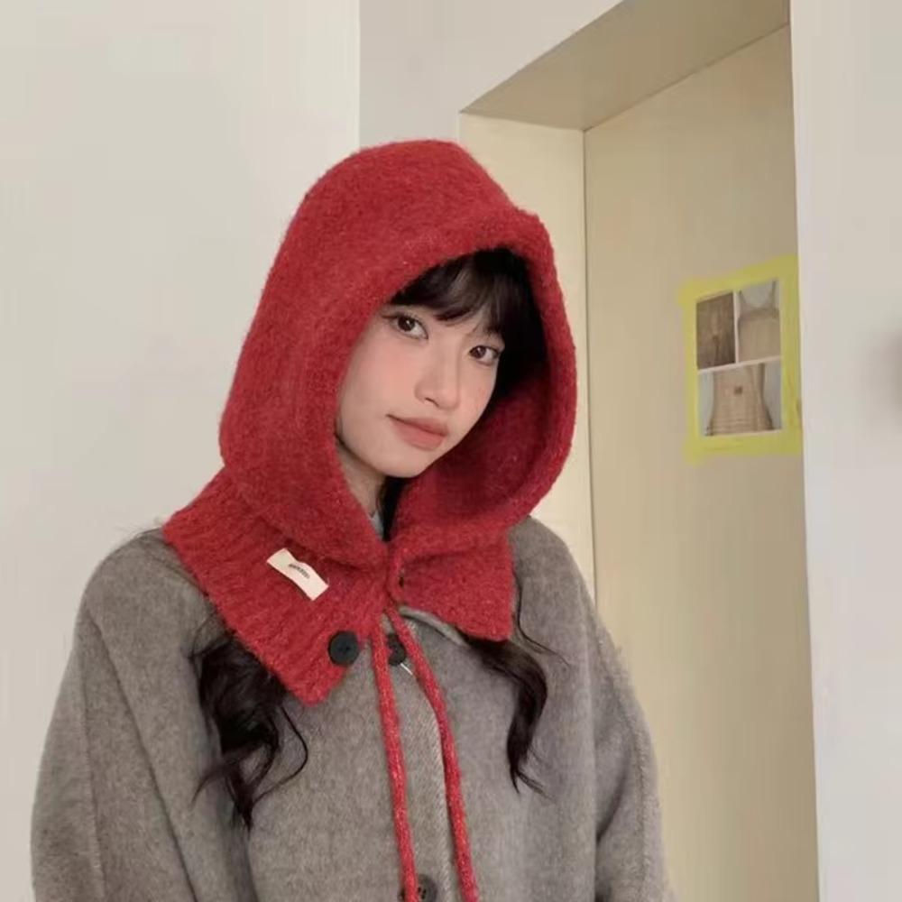 Thicken Knitted Balaclava Drawstring Skull Cap Beanie Korean Style Winter Hat Women Girl