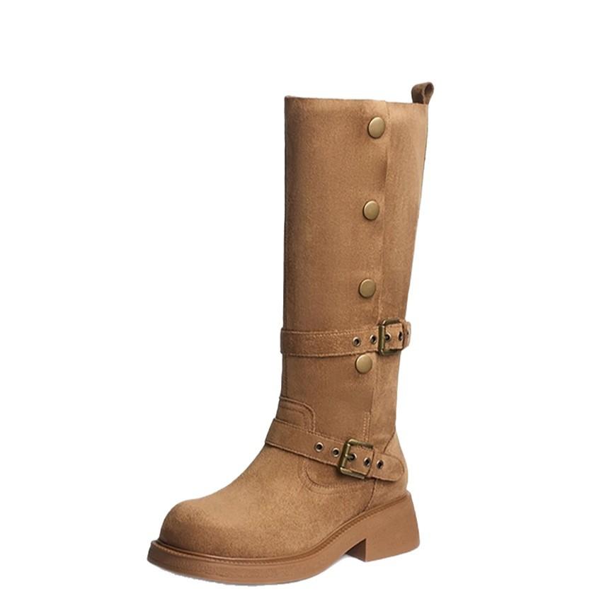 Cowhide version but knee knight boots women's single boots thick heel thin high boots long boots Maillard western cowboy boots