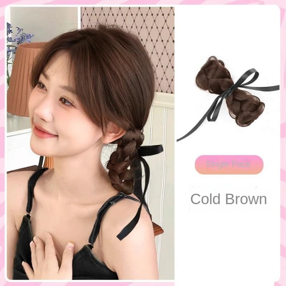 Fake Hair Braided Chignon Ribbon Bow Hair Clip Bun Fashion Hair Donut Bun  Girls