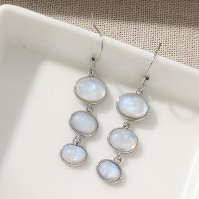 Elegant Exquisite Moonlight Stone Handmade Dangle Earrings for Women  Silvery Plated Pendant Earrings Jewelry Accessories