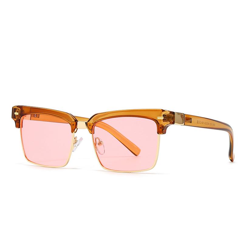  New Fashion Square Women Sunglasses Retro Rivets Men Clear Gradient Champagne Shades UV400 Sun Glasses