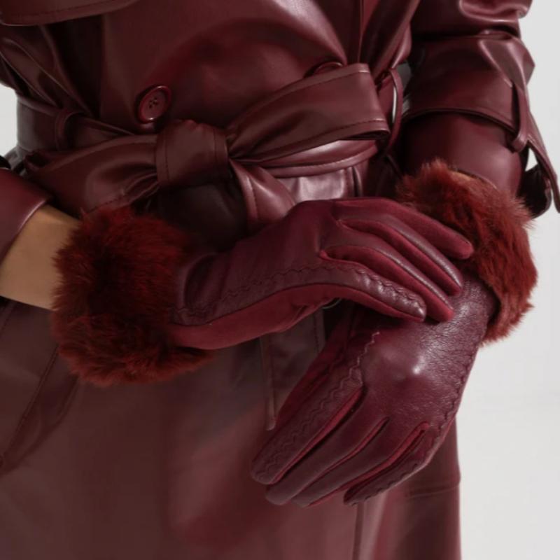 

Женские перчатки с цветным покрытием Hairy Mouth, зимние утепленные и утолщенные перчатки для женщин One size вино красного