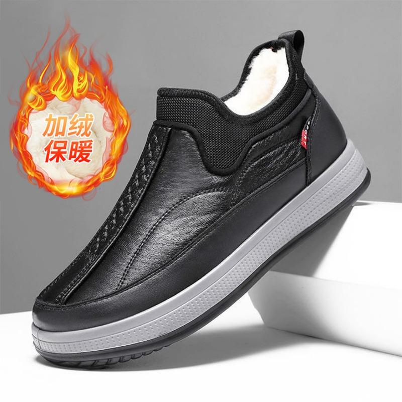 Cotton shoes men's new winter leather men's shoes piled thickened waterproof anti-skid middle and old dad shoes