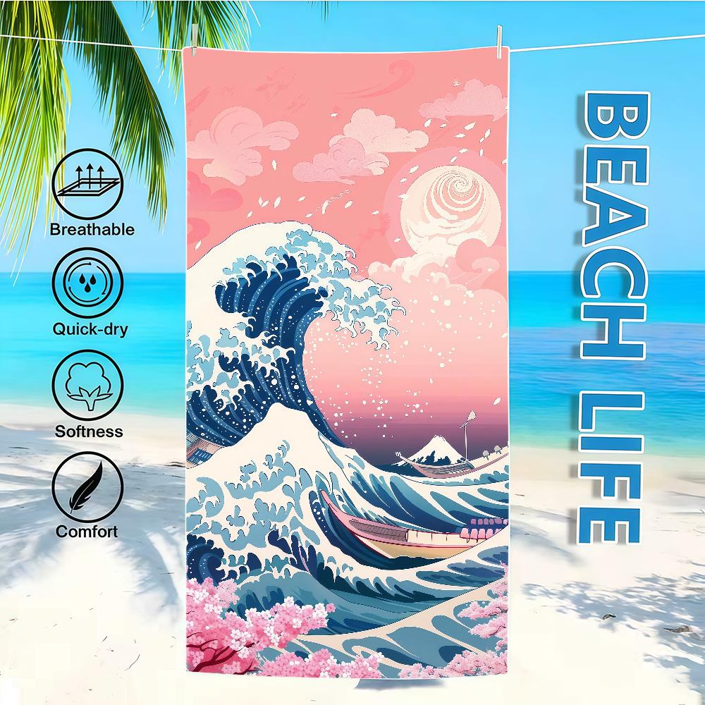 

Towel Textile Bathrobe Beach Quick-Drying Ocean Lightweight Waves Portable Camping Swim Cartoon Pool Travel W40*H60(CM)