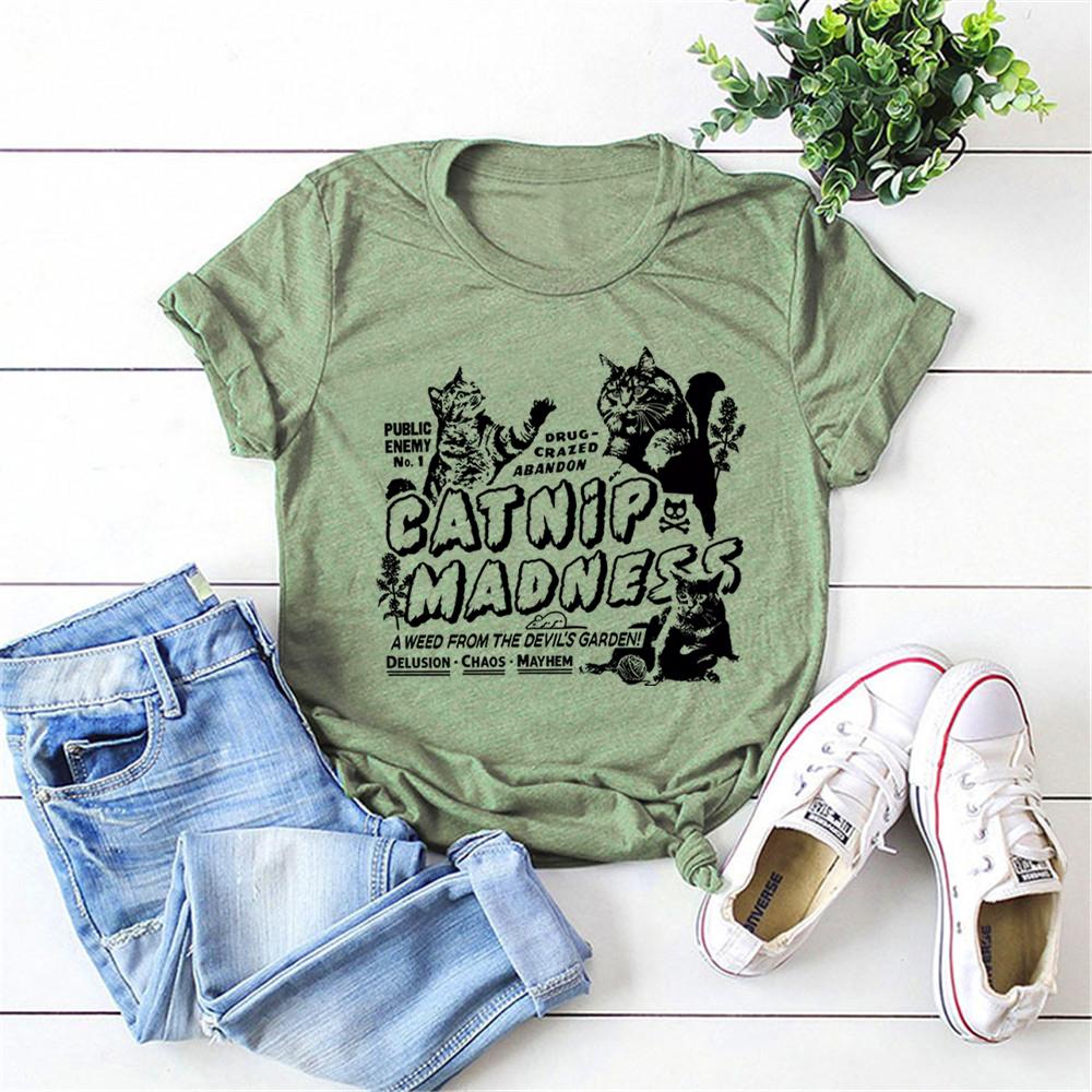 Funny Cat T Shirt Catnip Madness Cute Cat Shirts Funny Shirt with Cats Crazy Tee Cool Graphic T Shirts Vintage Kitten Tees