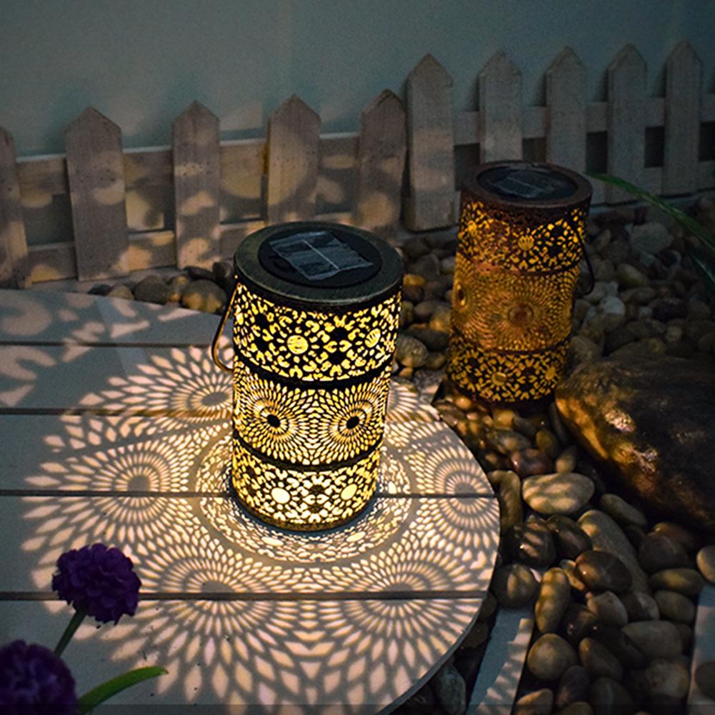Solar Powered Retro Hanging Lantern Iron Hollow Hanging Lights 120mAh Aesthetic Projection Lamp for Patio Yard Backyard