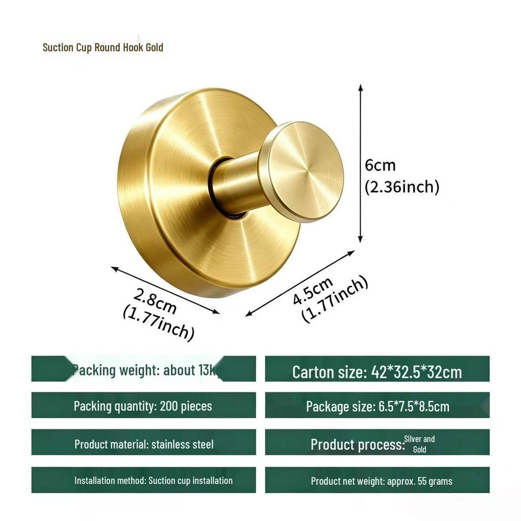 Traceless Stainless Steel Suction Cup Hook for Bathrooms & Kitchens