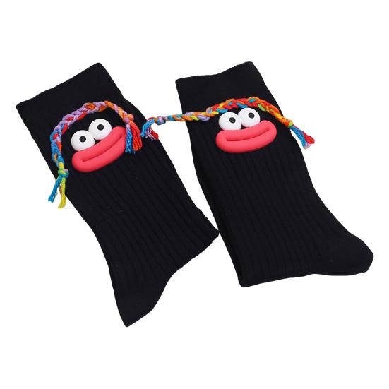 Funny Face Socks Cartoon Crew Socks with Colorful Braids Sausage Lips Cute Silly Socks for Women Girls Birthday Festive Gifts