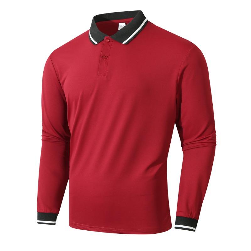 Spring Autumn Polo-neck Patchwork T-shirt Male Long Sleeve Casual Fashion All-match Pullover Tee Top Men