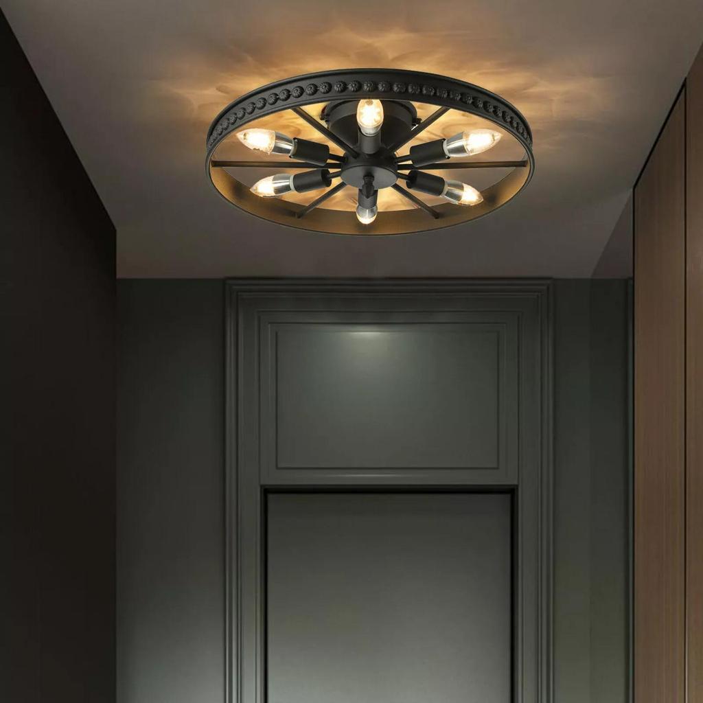 Industrial Style Carriage Wheel Chandelier for Kitchen or Bar Ceiling Lighting