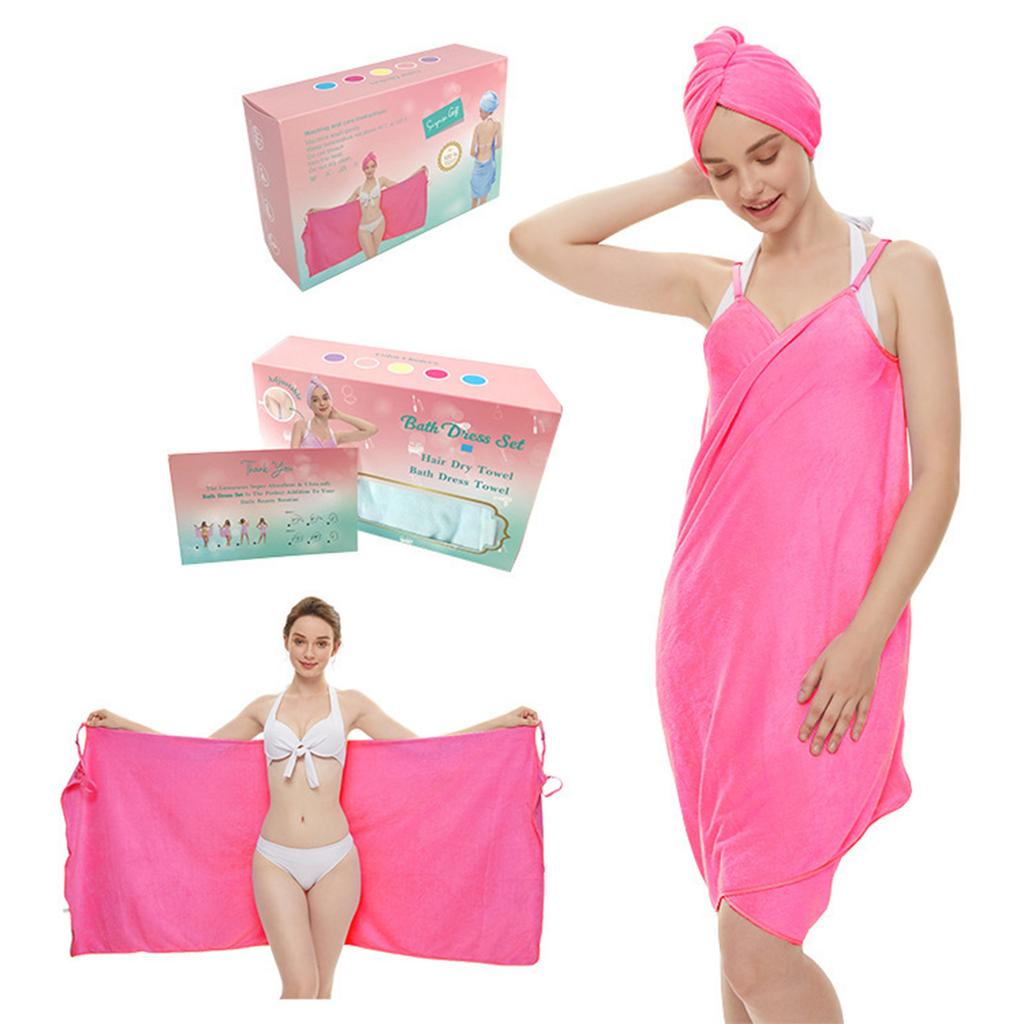 Wearable Bath Towel Ultra Absorbent Microfiber Hair Drying Cap and Camisole Towel Set for All Ages