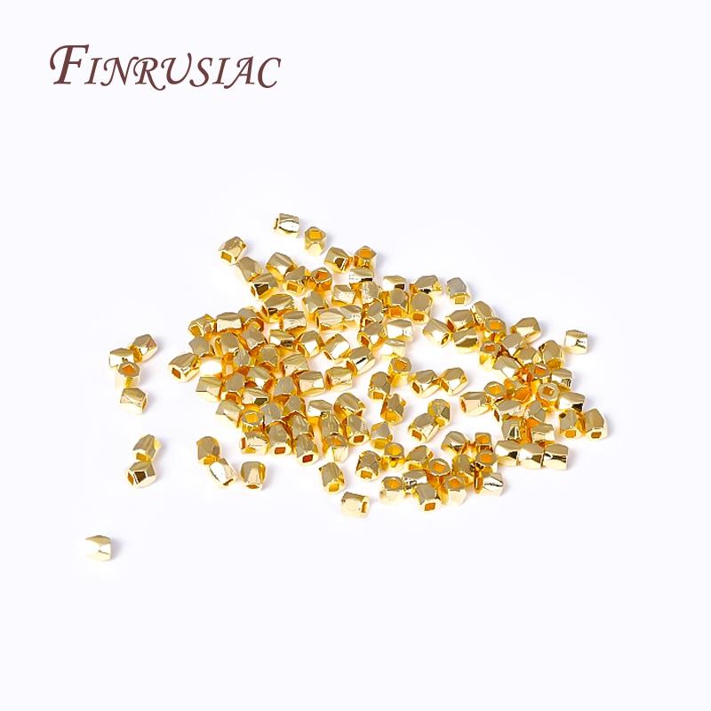 2mm/3mm 18K Gold Plated Metal Spacer Separator Beads Wholesale,Cut Corner Square Spacer Beads For DIY Bracelet Necklace Making