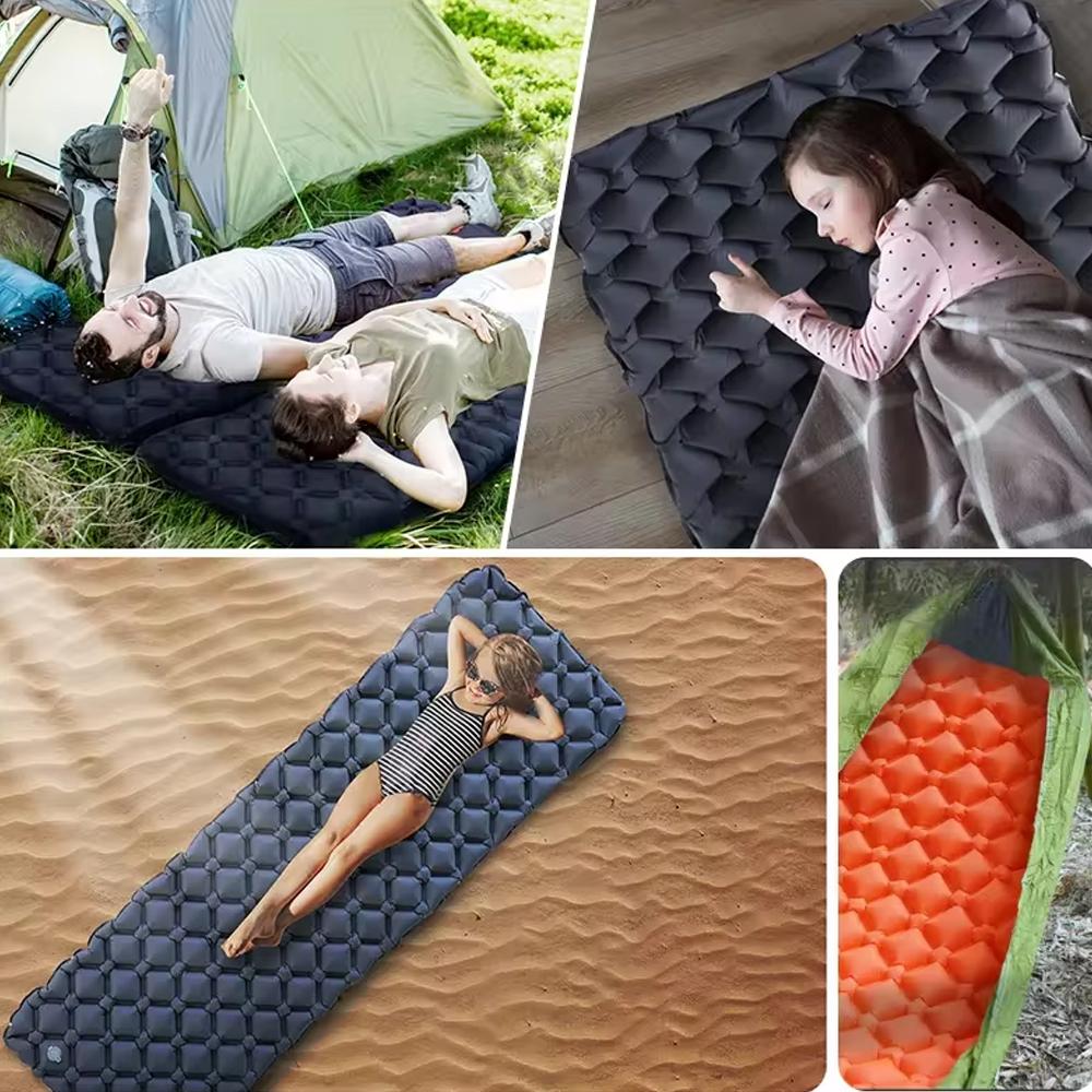 Outdoor Camping Inflatable Mattress Sleeping Pad With Pillows Ultralight Air Mat Built In Inflator Pump For Travel Hiking