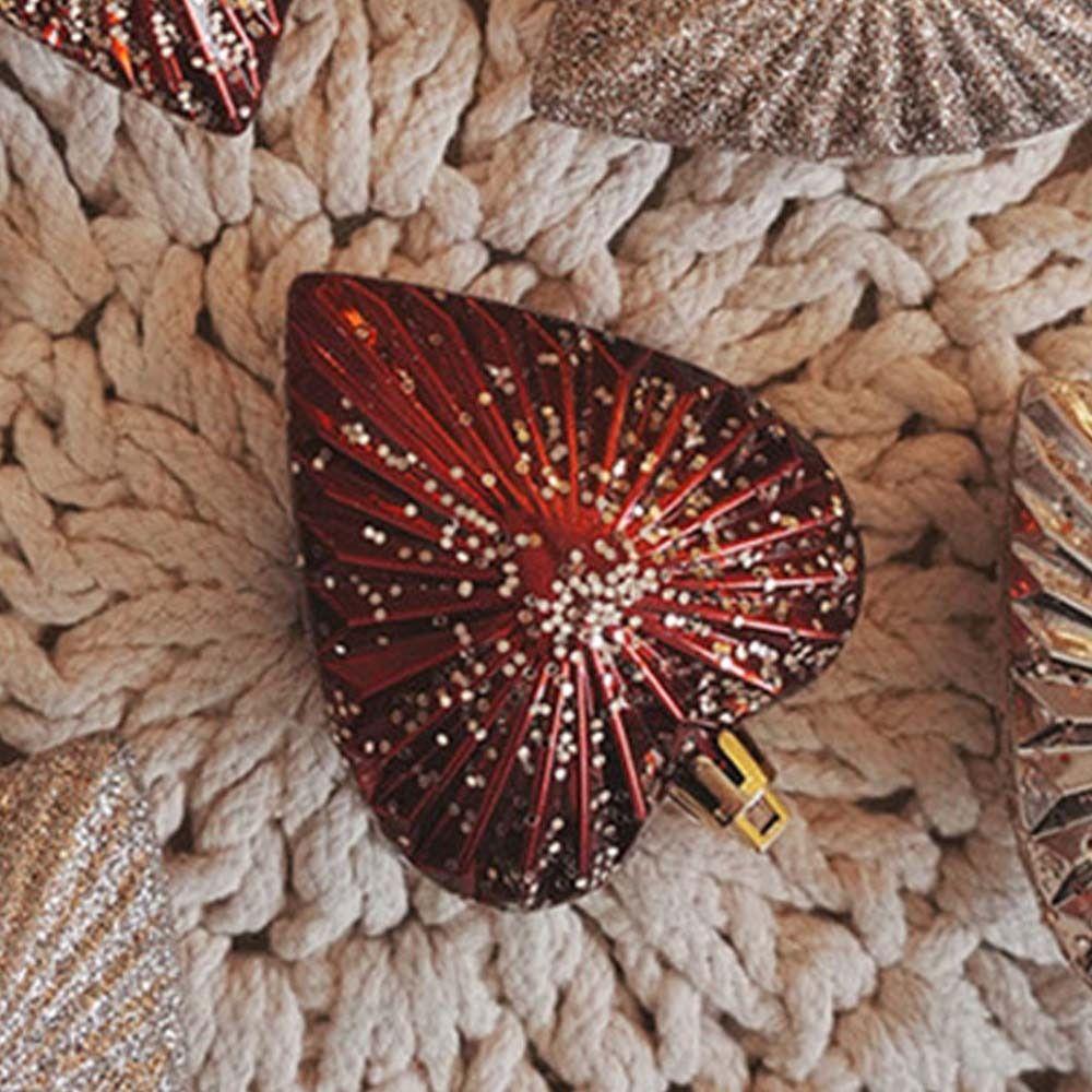 6pcs Romantic Christmas Painted Ball Set Shatterproof Heart Shaped Hanging Balls  Home Decor