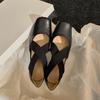Leather ballet shoes hollow sandals women's summer wear retro style square head thick heel light mouth Mary Jane single shoes women