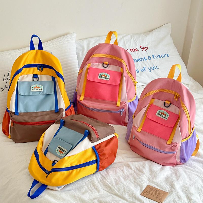Blocking Kids Color Casual Backpack With Contrasting Stitching School Use Travel
