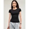 Front Shoulder Short-sleeved Shirt Women's Spring and Summer New Solid Color Versatile Simple Round Neck Slim-fitting Inner Top