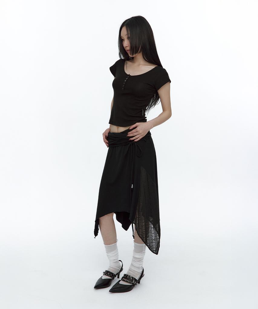 Rough Neck Knit Layer Drape Skirt Black