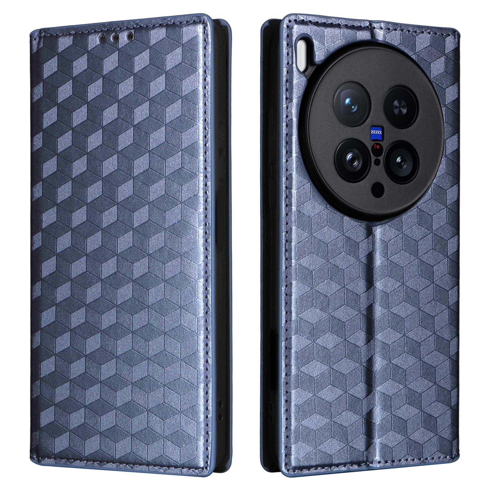 

For vivo X200 Ultra 5G Case Wallet Rhombus Imprinted Leather Phone Cover Blue