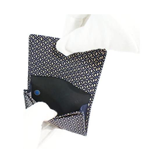 Inden-ya Inden Large Capacity Card Case, Deer Leather, Navy x White Lacquer, Gourd Pattern, 7cm x 11cm x 1.3cm, Gusseted Pocket x 1, Pockets x 2,