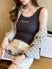 Korean Ribbed Slim Fit Letter Patch Tank Top for Women - Sleeveless Sports Camisole