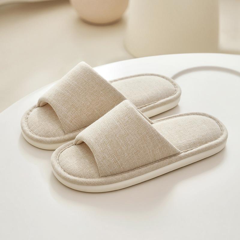 Japanese-style unprinted cotton and linen slippers women's home spring indoor wooden floor high-end linen slippers guests four seasons