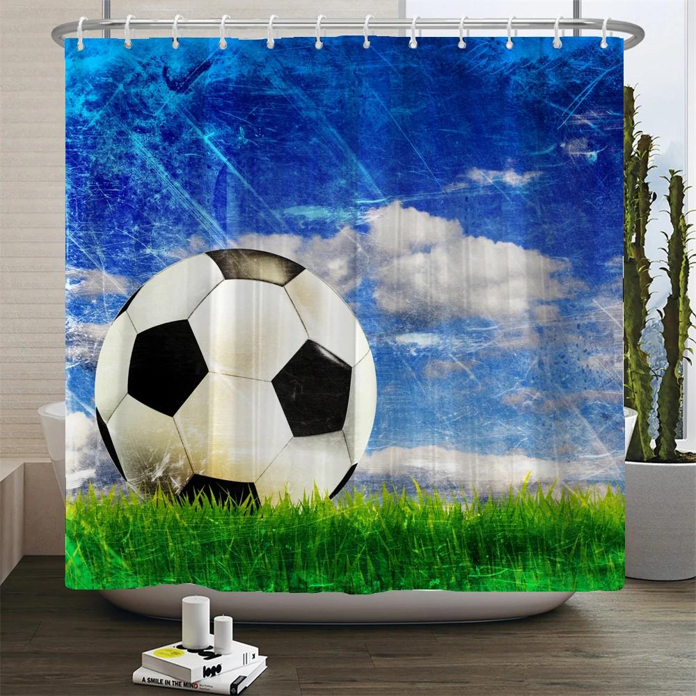 Football Shower Curtain Waterproof Bathroom Curtains Sports Style Print Bath Partition Curtain Decorate Curtains With Hooks
