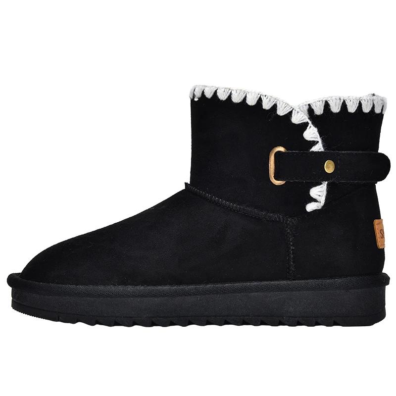 Femme Bottes de Neige Courtes d'Hiver en Peau de Mouton Femme Imperméables Bottines Naturelles Doublées Fourrure Cheville Chaud Augmenter Chaussures Plates Nouvelles Bottes