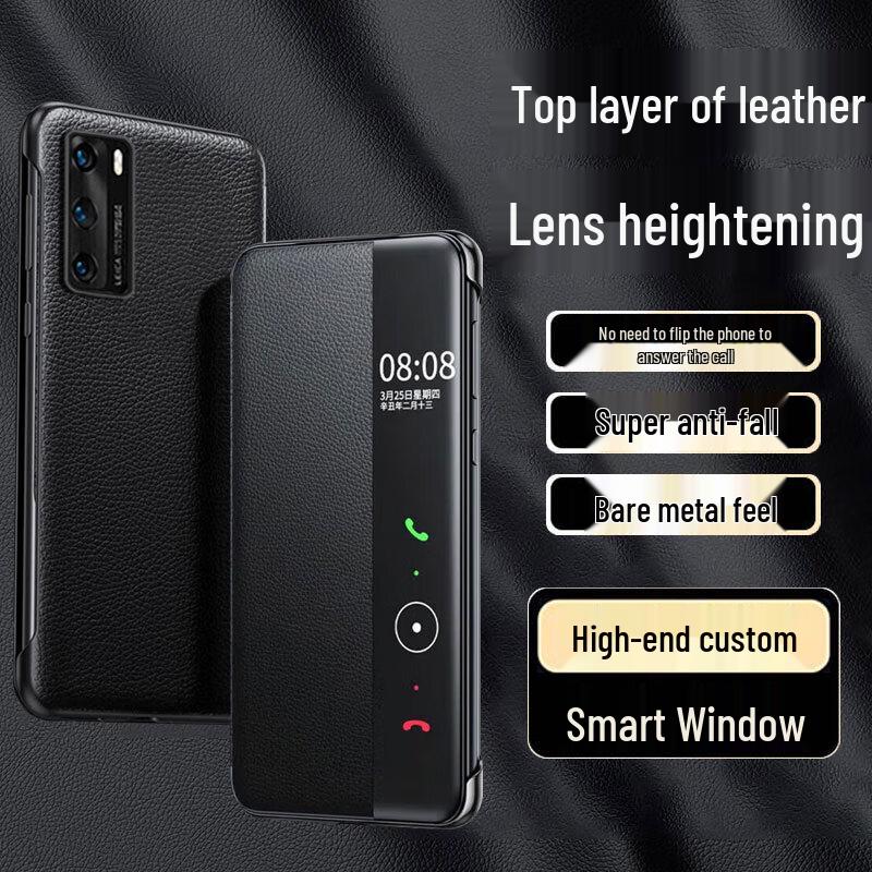 EDDGA Topnarbenleder Smart View Flip Handyhülle für Huawei