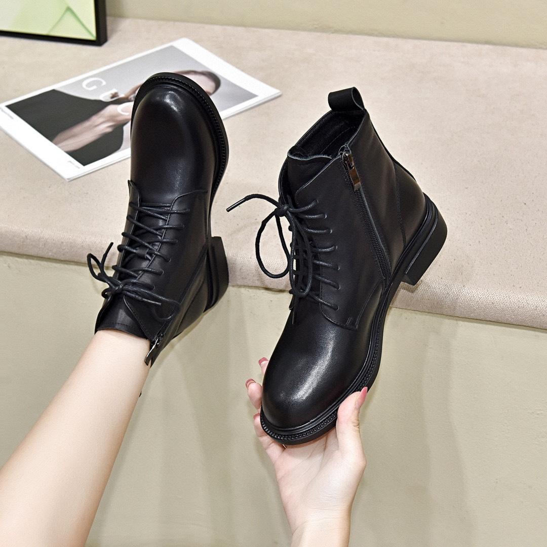 

Ботинки Мартин женские из натуральной кожи с круглым носком большого размера, удобные ботильоны на плоской подошве, черные хлопковые ботинки, женские ботинки 38