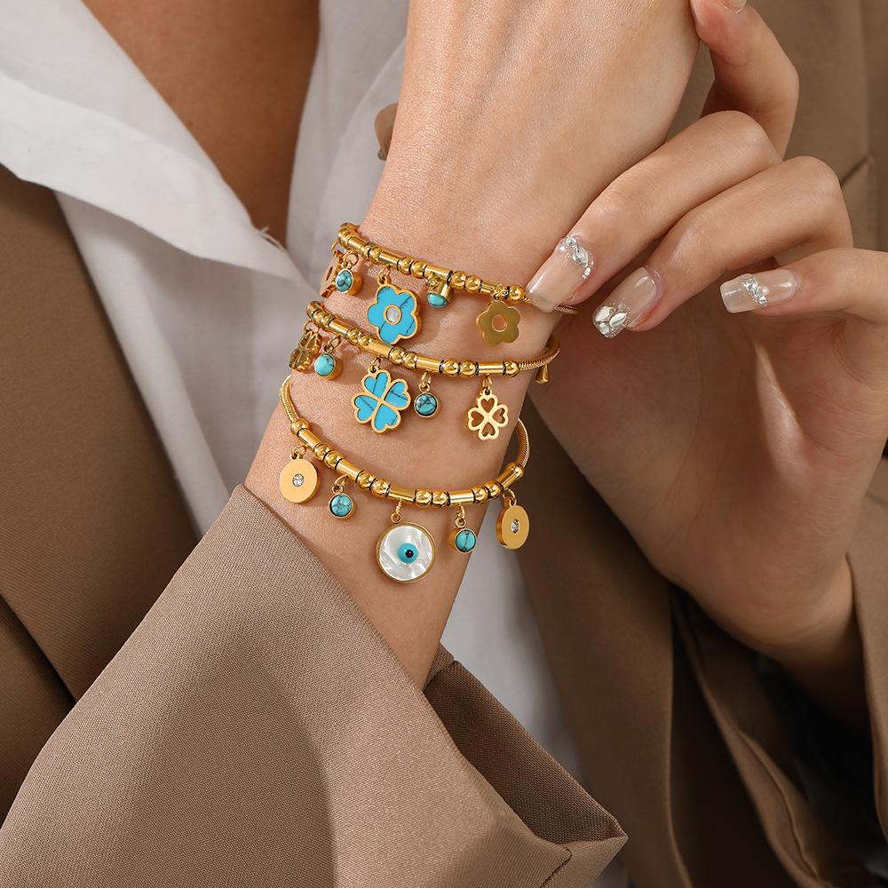 European and American fashion flower titanium steel bracelet personalized fashion turquoise 18K gold-plated stainless steel bracelet women