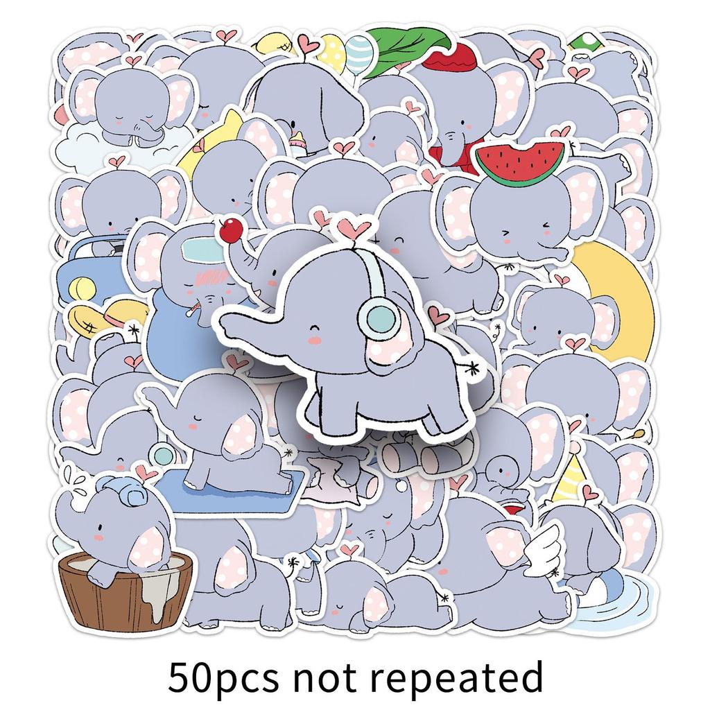 50 Cute Hand-Painted Cartoon Baby Elephant Stickers for Luggage, Diary, and Water Bottles