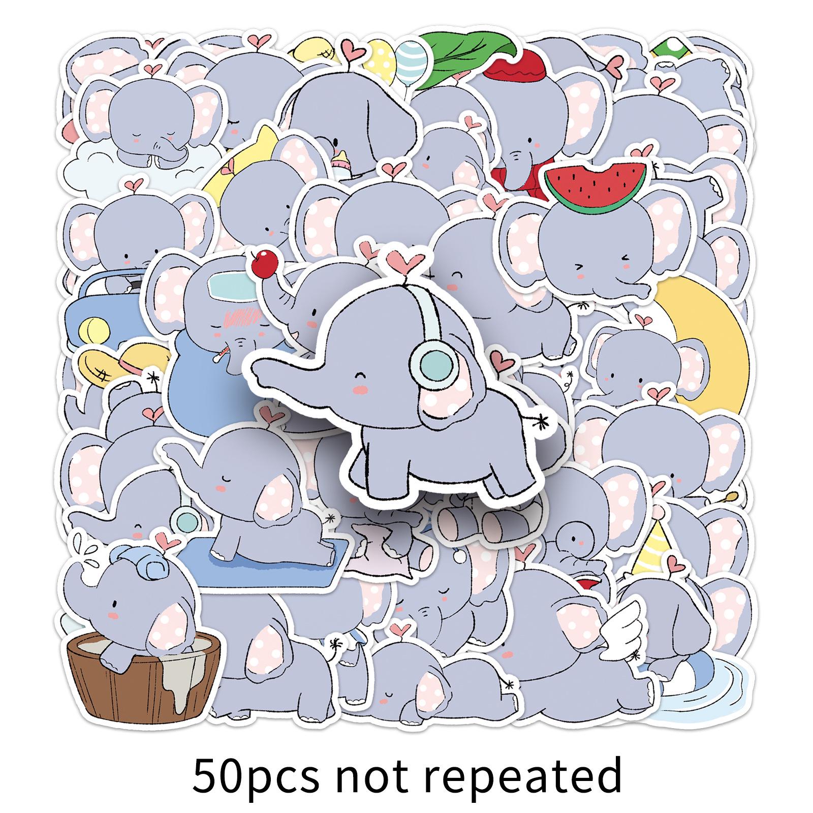 50 Cute Cartoon Elephant Stickers: Hand-Painted Animals for Journals, Cards, and Computers