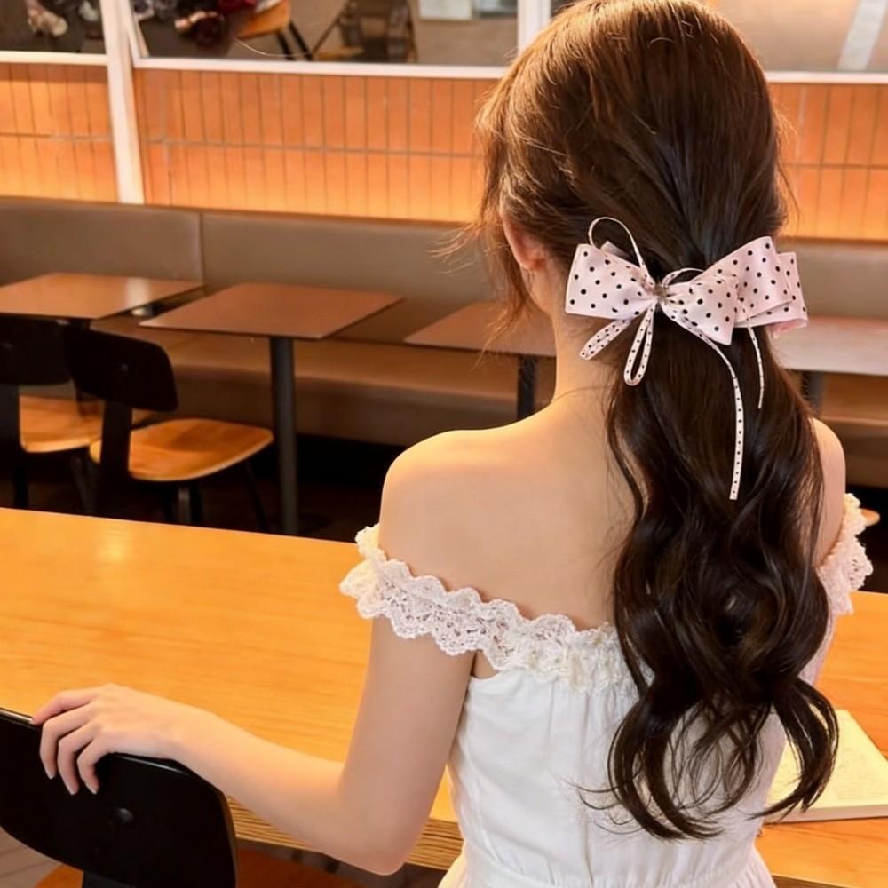 Sweet Polka Dot Bow Hair Clip Cloth Sweet Hair Accessories Elegant Ribbon Banana Clip  School